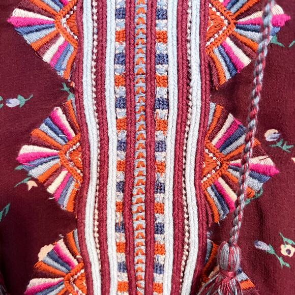 Ulla Johnson x Barney's New York Leena Embroidered Burgundy Silk Midi Dress 6 - Picture 8 of 10